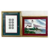 2pc Signed Lighthouse & Quilt Wall Art