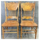 Pair Oak Pressback Chairs