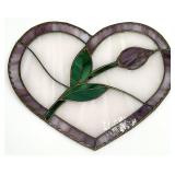Signed Floral Heart Slag / Stained Art Glass