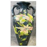Large Floral Decorated Terracotta Vase