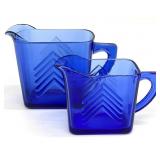 Hazel Atlas Chevron Cobalt 12oz Pitcher & Creamer