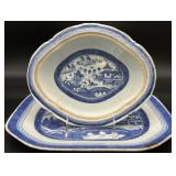 Antique Chinese Export Blue & White Platter & Bowl