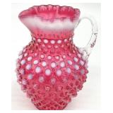 Fenton Cranberry Opalescent Hobnail Small Pitcher