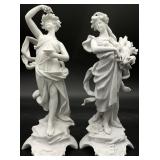 2 Antique Bisque Porcelain Goddess Figurines