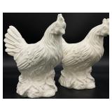 Pair White Porcelain Rooster Figurines