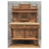 Antique Walnut Marble Top Dessert Server