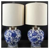 Pair Chinoiserie Blue & White Lamps