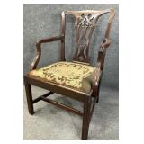 Antique Mahogany Needlework Arm Chair