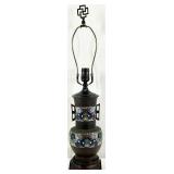 Antique Vintage Asian Bronze Champleve Vase Lamp