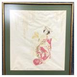 Large Framed Japanese Silk Screen Print