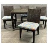 Faux Wicker Glass Top Outdoor Table & 4 Chairs