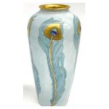 Art Nouveau Hand Painted Peacock Feather Vase