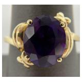 14K Yellow Gold Amethyst Ring, Sz 8