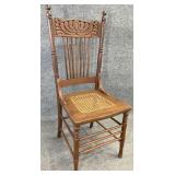 Antique Cane Seat Stretcher Base Chair
