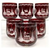 Bohemian Ruby Red Cut To Clear Tumbler Glasses