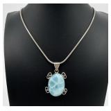 Sterling Silver Chain & Blue Stone Pendant