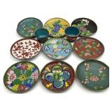 11pc Antique Chinese Cloisonne Small Dishes