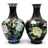 Pair Large Black Cloisonne Vases