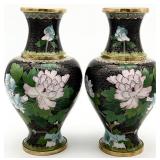 Pair 10in Chinese Cloisonne Vases