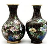 Pair 12in Floral Cloisonne Vases