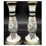 Pair Porcelain Chinoiserie Candleholders