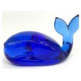 Cobalt Blue Art Glass Whale Paperweight