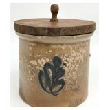 Antique Salt Glazed Stoneware Crock w/ Lid