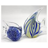 2pc Art Glass Fish Sculptures