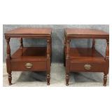 Pair Cherry One Drawer End Tables