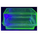 Vintage Uranium Glass Covered Butter Dish