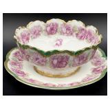 Antique Haviland Limoges Drop Rose Bowl & Saucer