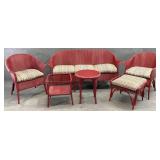 6pc Red Wicker Patio Set