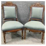 Pair Victorian Upholstered Side Chairs