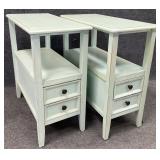 Pair Turquoise Painted 2 Drawer End Tables