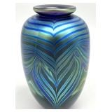 Robert Eickholt Blue Aurene Art Glass Vase