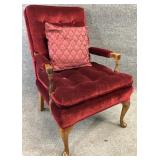 Vtg Red Covered Button Arm Chair
