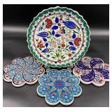 4pc Turkish Ceramic Trivets & Hand Painted Plate