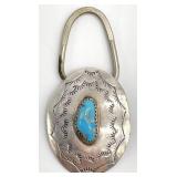 Signed Native American Sterling & Turquoise Key