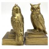 Pair Vintage Cast Brass Owl Bookends