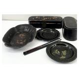 Antique Asian Lacquer Lunch Box, Plates & More