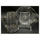 999 Silver & Sterling Overlay Glass Pitcher & Dish