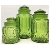3 LE Smith Moon & Stars Green Glass Canisters