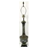 Antique Vintage Asian Bronze Champleve Vase Lamp