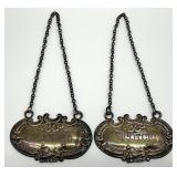2 Sterling Silver Liquor Label Tags