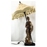 Chinese Man w/ Umbrella Figural Table Lamp