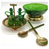 MCM Paden City Emerald Glo Green Glass Salad Set
