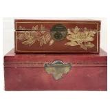 Pair Red Chinoiserie Lift Top Boxes