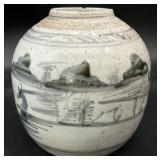 Antique 19th C Asian Hand Painted Ginger Jar