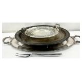 Large Silverplate Tray, Pedestal Lazy Susan &