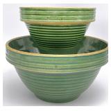 2 Antique McCoy Green Ribbed Pottery Mixing Bowls